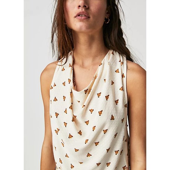 🎉LAST CHANCE🎉 FREE PEOPLE Silas Printed Cowlneck Top / Ivory Combo - Picture 3 of 13